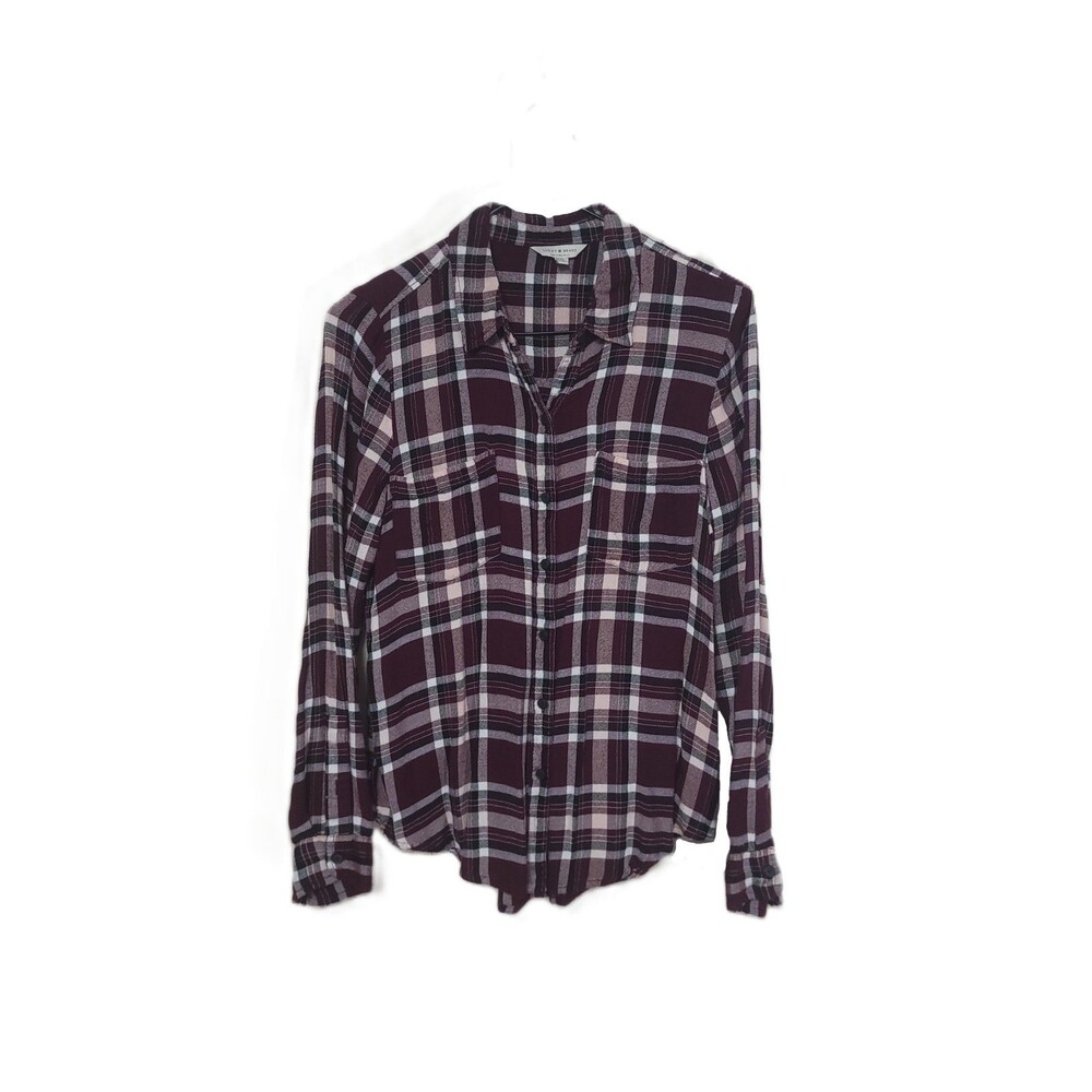 Lucky Brand Flannel Shirt Womens Size M Plaid Button Up Long Sleeve Pockets Top
